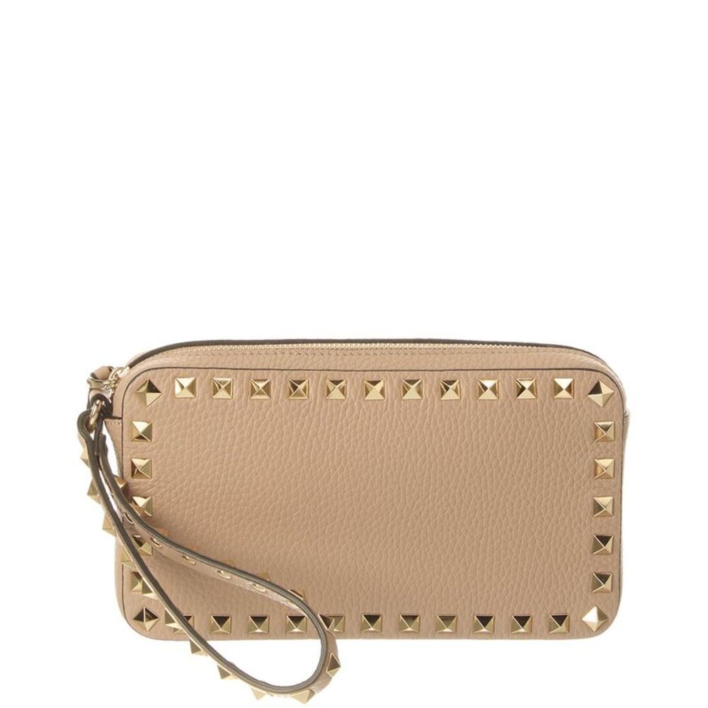Valentino Rockstud Grainy Leather Clutch, Pink